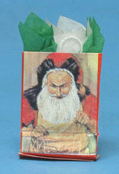Dollhouse Miniature Christmas Shopping Bag W/Tissue